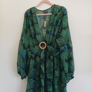 Boohoo Tropical Leaf Print Dress